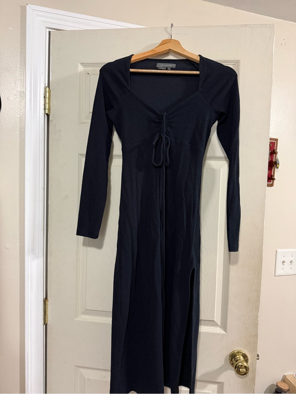 Anthropologie Black Long-Sleeve Maxi Dress with Front Tie